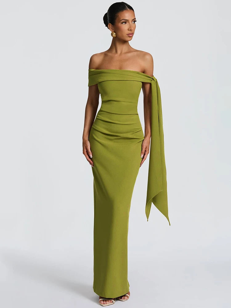 Mozision Off-shoulder Strapless Sexy Maxi Dress Women Elegant Sleeveless Backless Draped Ruched Bodycon Club Party Long Dresses