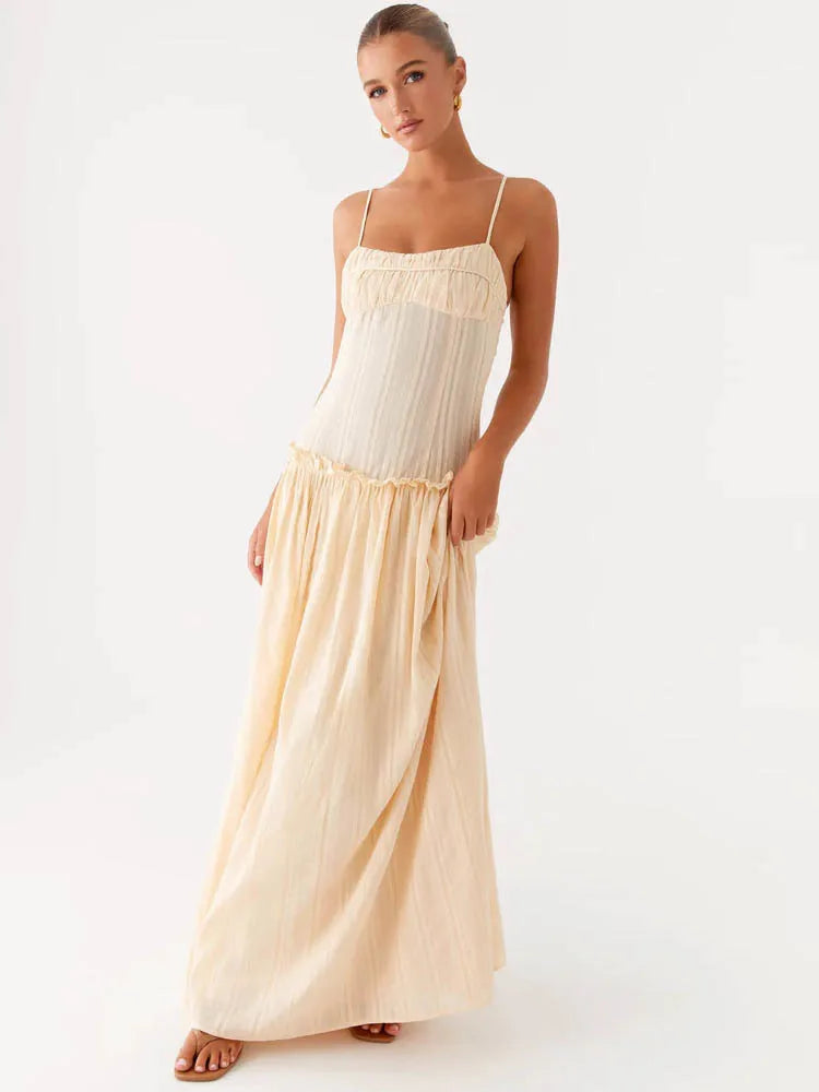 Mozision Elegant Spaghetti Strap Sexy Maxi Dress Women Gown Fashion Off-shoulder Sleeveless Backless Pleated Club Long Dresses