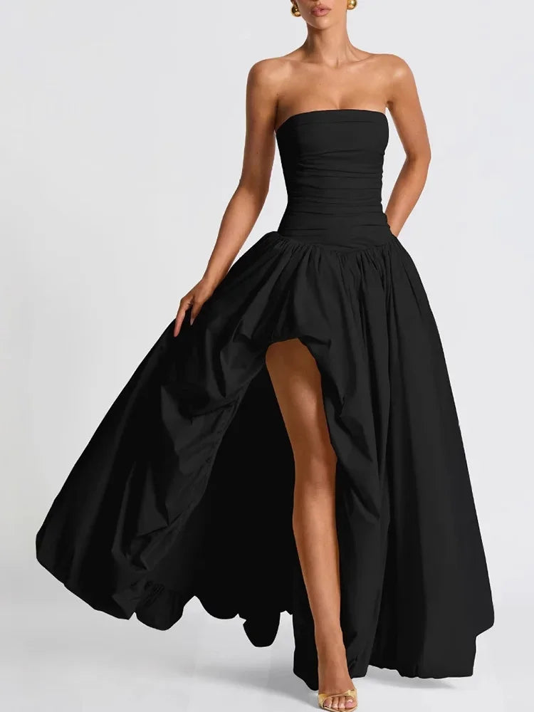 שמלת סטרפלס יוקרתית בשילוב קפלים