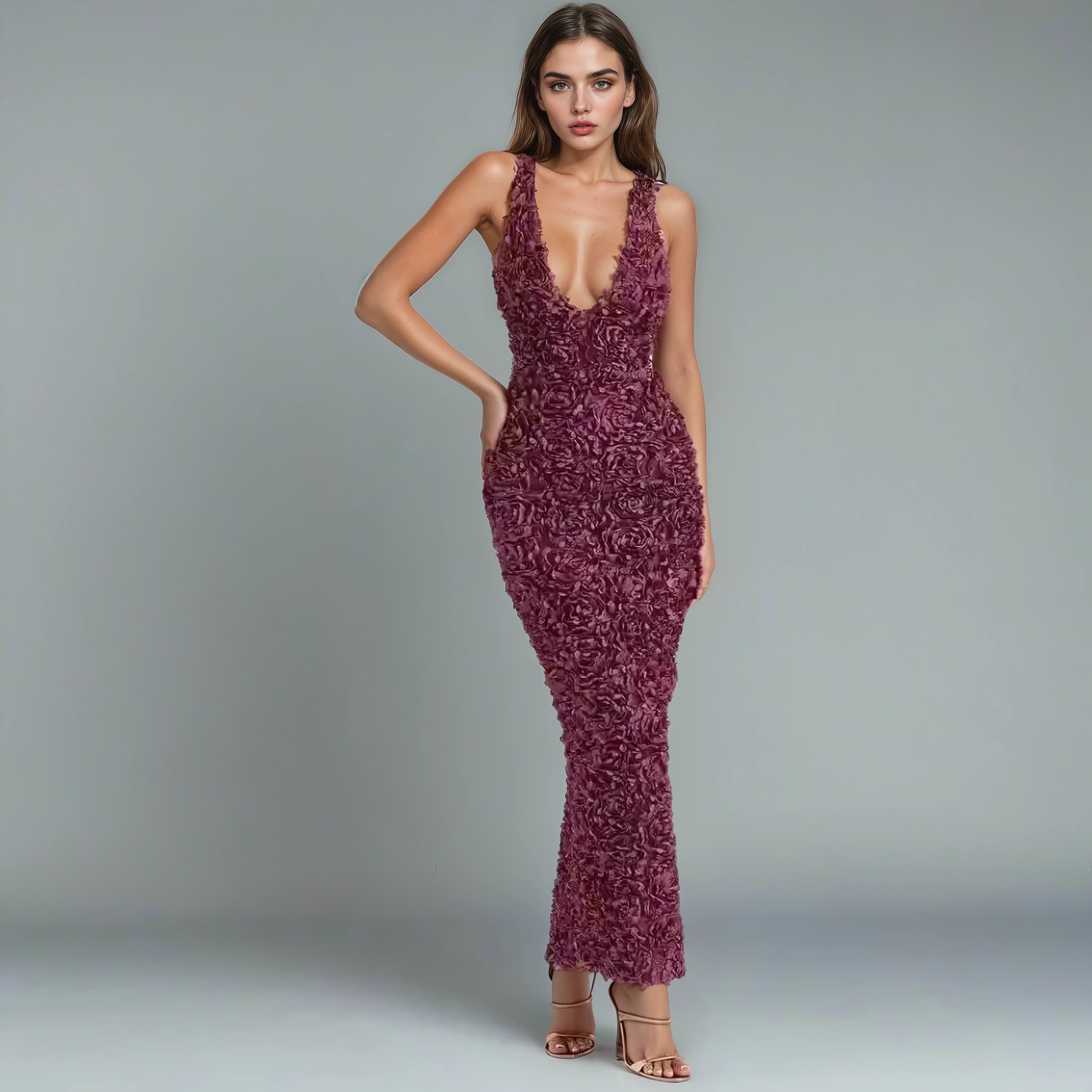 שמלת ערב יוקרתית בעיטור פרחוני