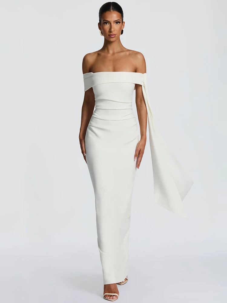 Mozision Off-shoulder Strapless Sexy Maxi Dress Women Elegant Sleeveless Backless Draped Ruched Bodycon Club Party Long Dresses
