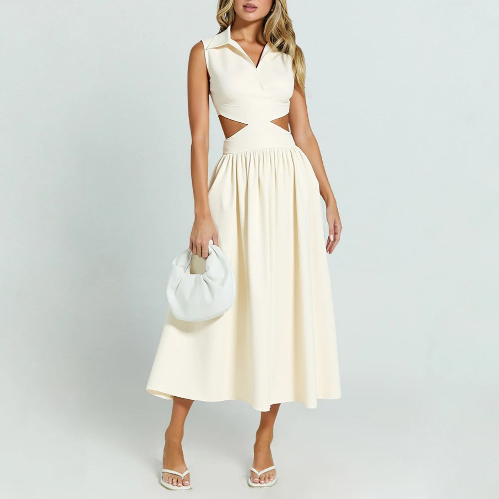 שמלה אלגנטית עם חיתוכי מותן וצווארון