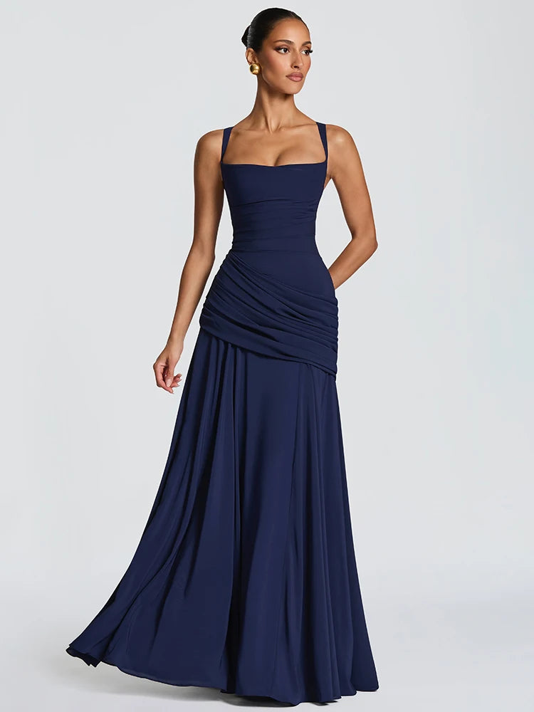 Mozision Off-shoulder Backless Sexy Maxi Dress Women Elegant Strapless Sleeveless Bodycon Ruched Club Party Long Dresses Female