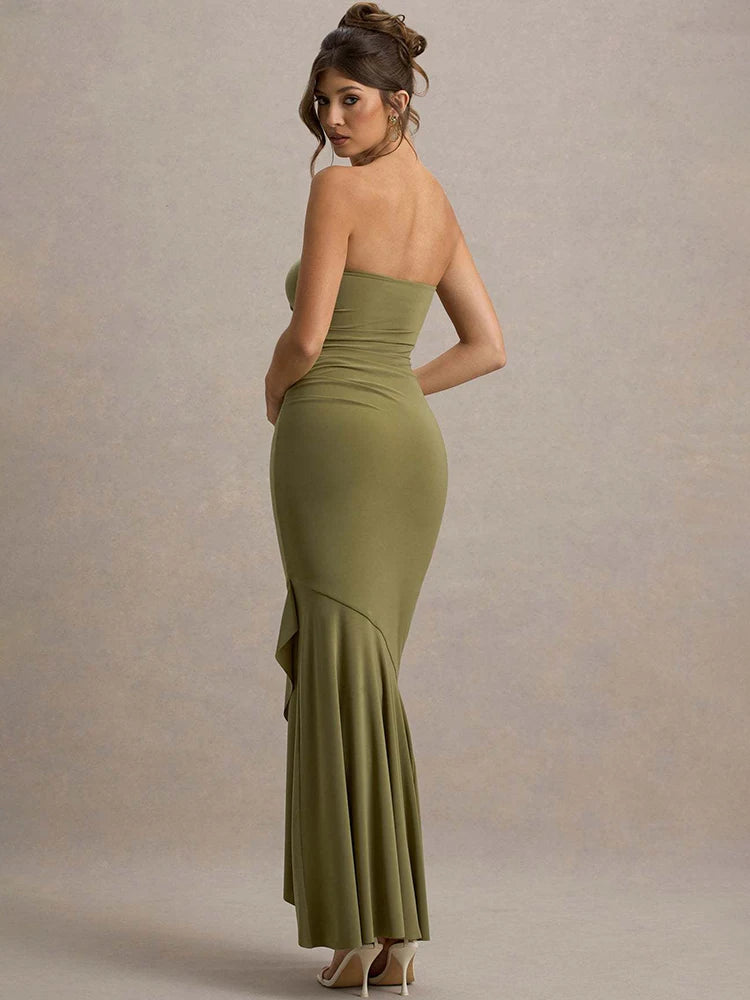 Mozision Off-shoulder Strapless Sexy Maxi Dress Women Fashion Elegant Sleeveless Backless Bodycon Pleated Club Party Long Dress