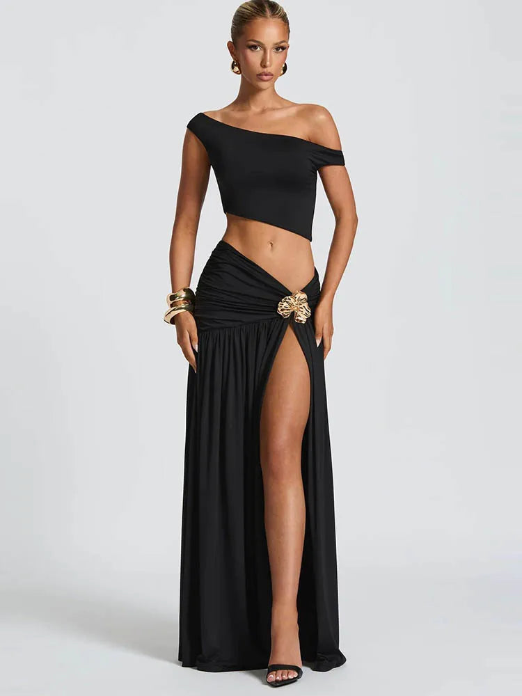 סט 2 חלקים אלגנטי סטרפלס עם שסע עמוק