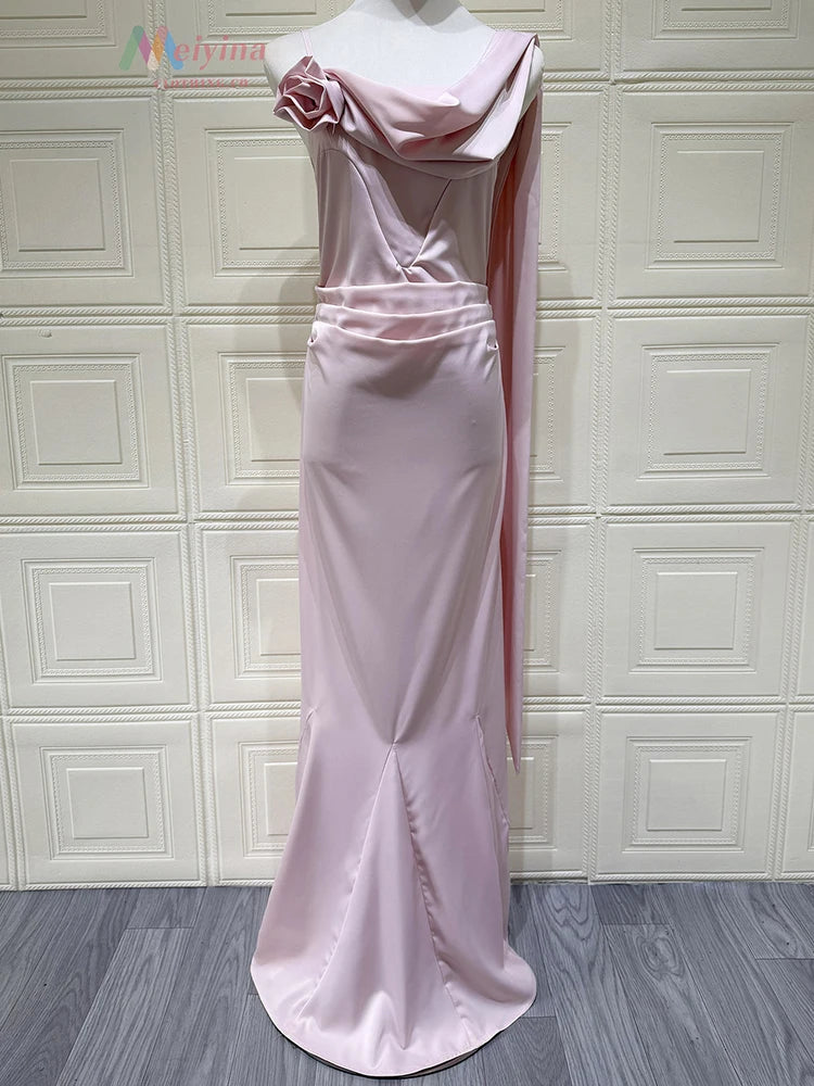 Mozision Satin Backless Sexy Maxi Dress Women Elegant One Spaghetti Strap Sleeveless Ruched Waist Club Party Mermaid Long Dress