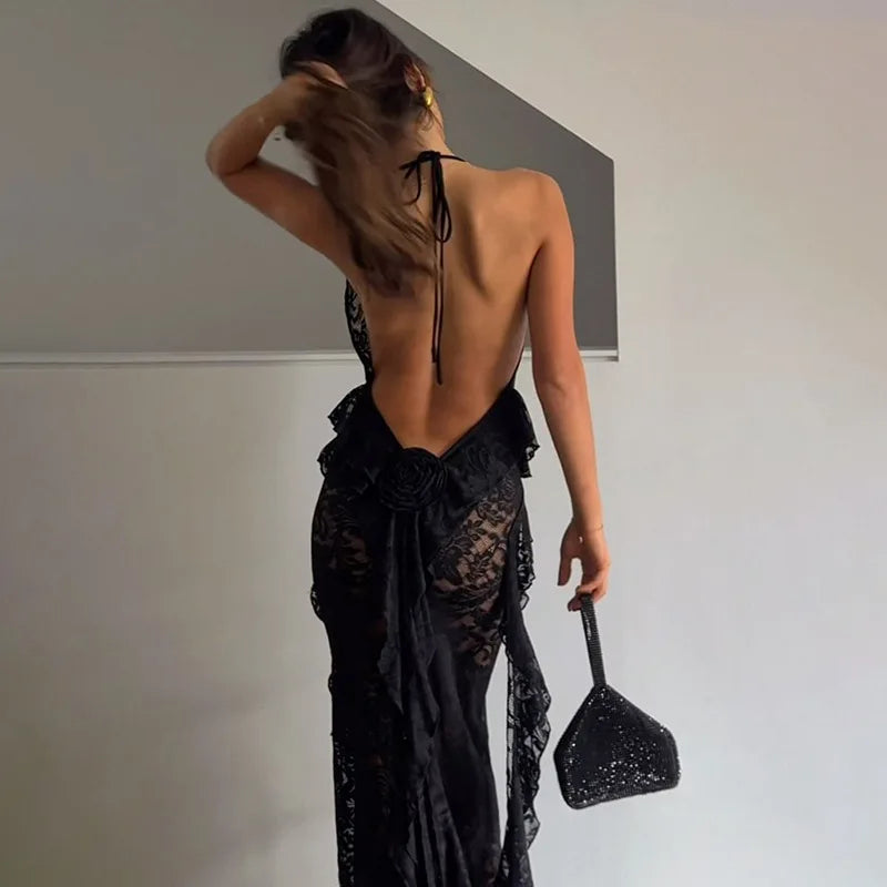 שמלת מקסי בשילוב מלמלה ותחרה