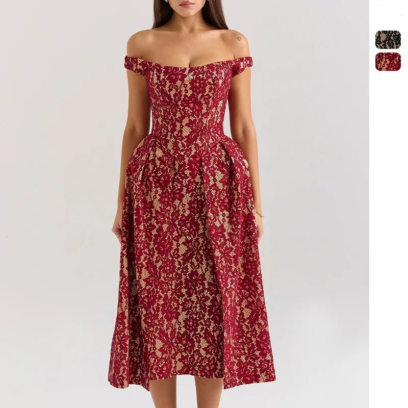 שמלת סטרפלס פעמון תחרה